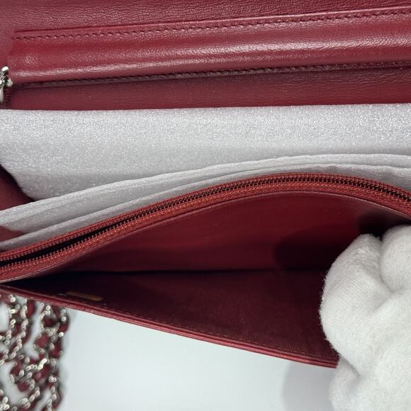 CHANEL Red/Maroon Camellia Embossed Lambskin WOC Silver HW w/ Zeko's COA - Picture 7 of 11